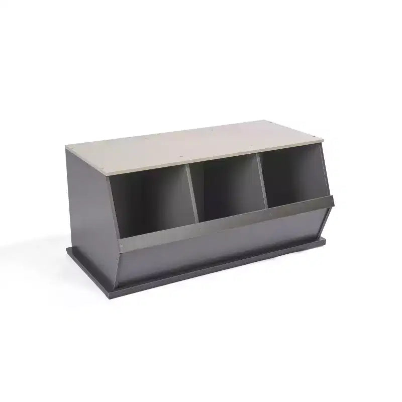 Badger Basket 3 Bin Stackable Storage Cubby Charcoal/Gray Woodgrain: MDF Toy Storage Shelf, Enclosed Back, 80 lb Capacity