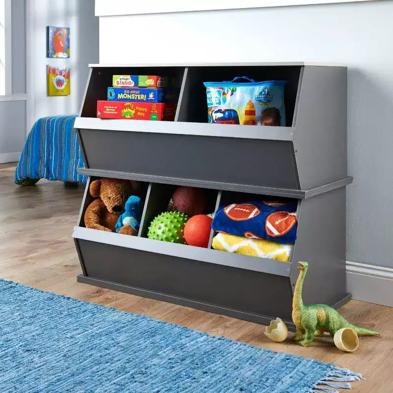 3-fach stapelbares MDF-Regal, Holzkohle/Grau Holzmaserung, 36 kg Tragfähigkeit, geschlossene Rückseite