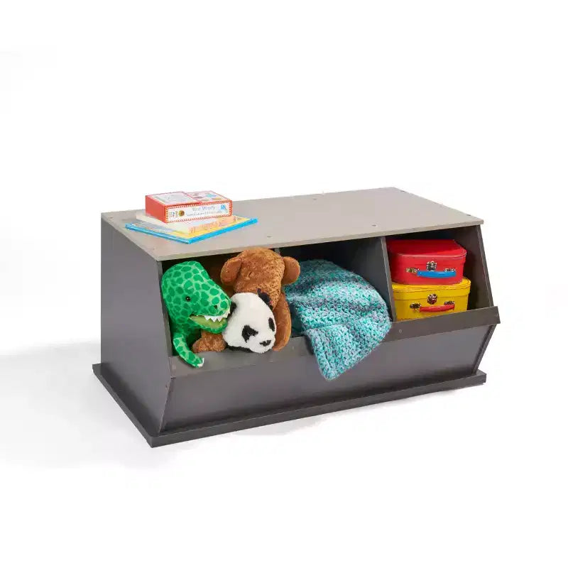 3-fach stapelbares MDF-Regal, Holzkohle/Grau Holzmaserung, 36 kg Tragfähigkeit, geschlossene Rückseite