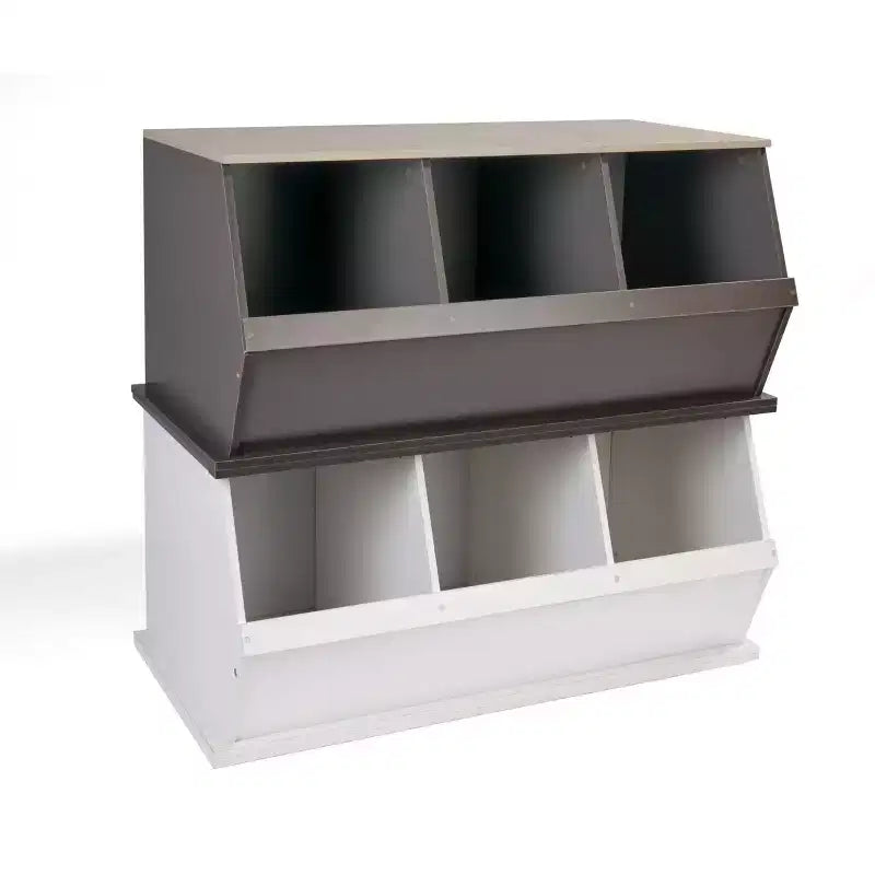3-fach stapelbares MDF-Regal, Holzkohle/Grau Holzmaserung, 36 kg Tragfähigkeit, geschlossene Rückseite