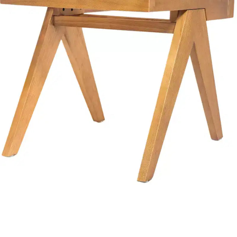 Armloser Esszimmerstuhl aus Kautschukholz und Rohrgeflecht mit V-förmigen Beinen, 2er-Set, Naturstil