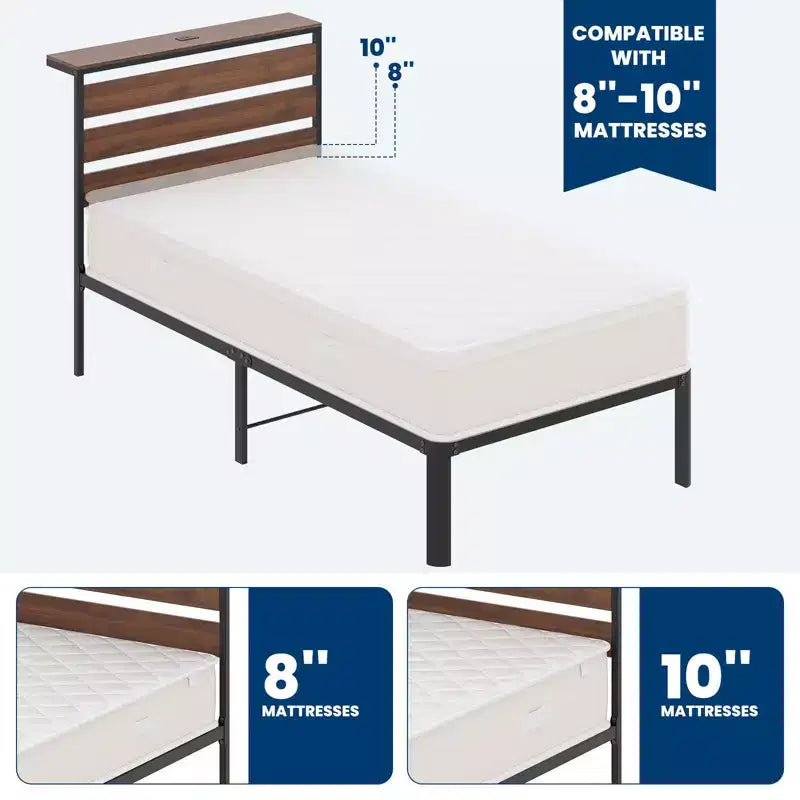 Metall-Plattformbettgestell Twin mit RGB-LED-Beleuchtung, Ladestation und 30 cm Stauraum unter dem Bett