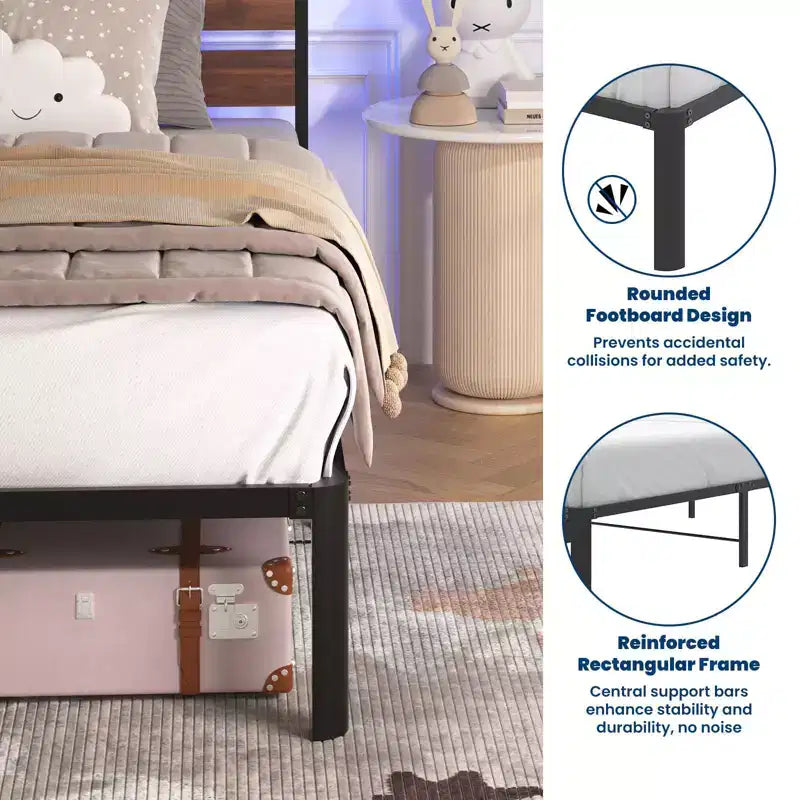 Metall-Plattformbettgestell Twin mit RGB-LED-Beleuchtung, Ladestation und 30 cm Stauraum unter dem Bett