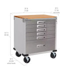 Stahlrollschrank mit 6 Schubladen, Soft-Close-Schubladen, Hartholzplatte, 28x25x34,5"