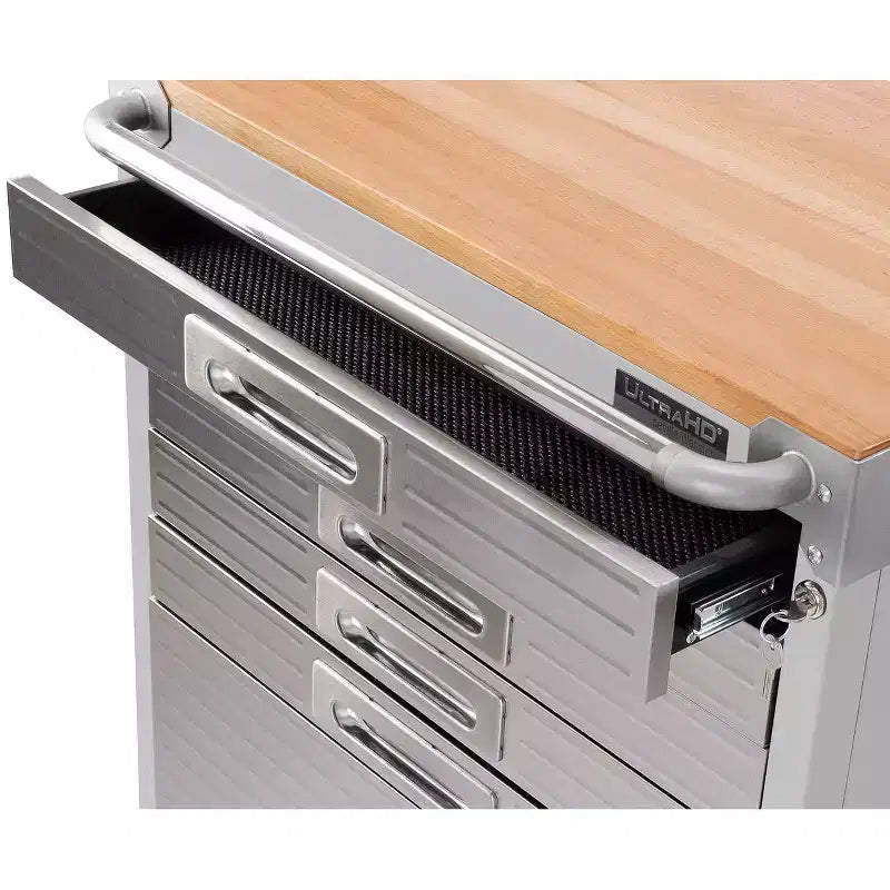 Stahlrollschrank mit 6 Schubladen, Soft-Close-Schubladen, Hartholzplatte, 28x25x34,5"
