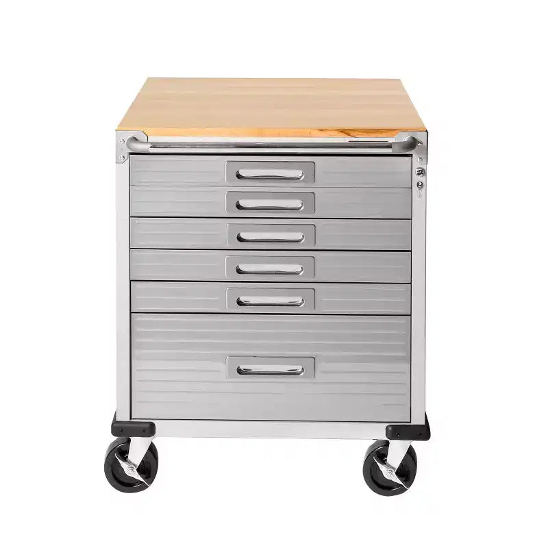 Stahlrollschrank mit 6 Schubladen, Soft-Close-Schubladen, Hartholzplatte, 28x25x34,5"