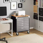 Stahlrollschrank mit 6 Schubladen, Soft-Close-Schubladen, Hartholzplatte, 28x25x34,5"