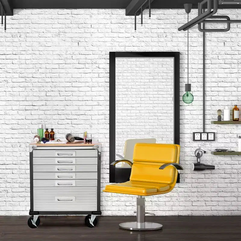 Stahlrollschrank mit 6 Schubladen, Soft-Close-Schubladen, Hartholzplatte, 28x25x34,5"