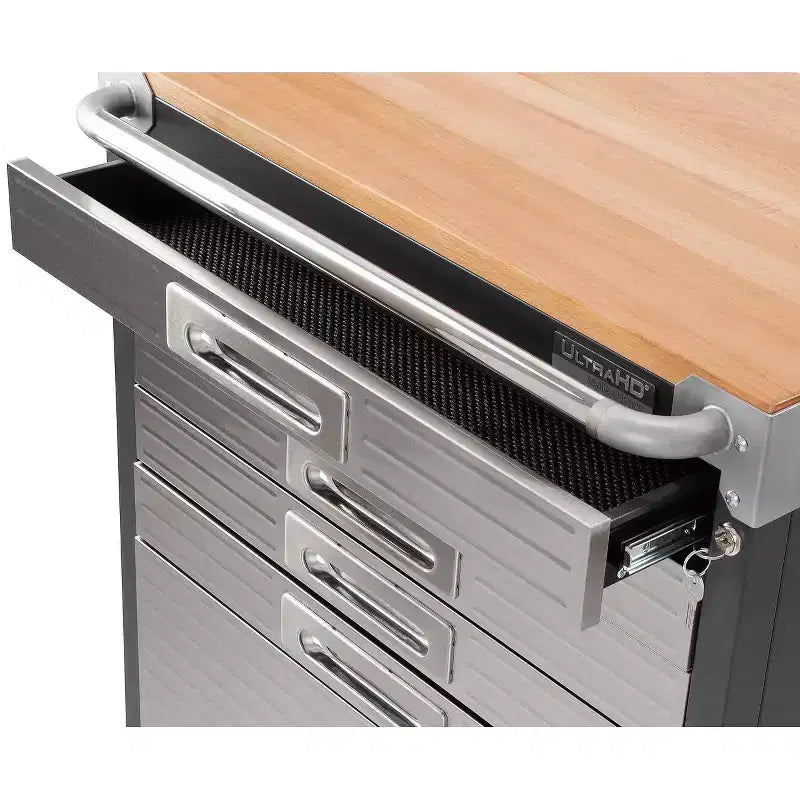 Stahlrollschrank mit 6 Schubladen, Soft-Close-Schubladen, Hartholzplatte, 28x25x34,5"