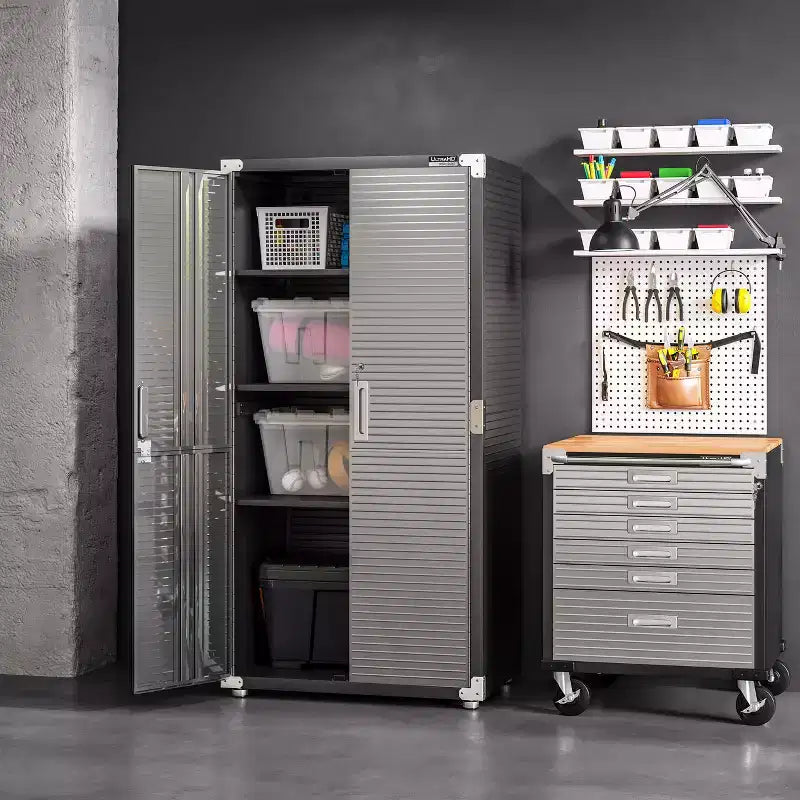 Stahlrollschrank mit 6 Schubladen, Soft-Close-Schubladen, Hartholzplatte, 28x25x34,5"