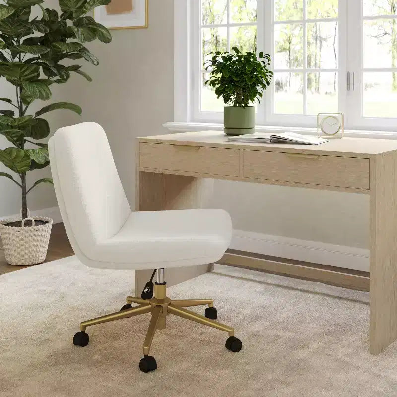 Gepolsterter Bouclé Bürostuhl mit Drehfunktion, höhenverstellbar, 360° drehbar, 136 kg Tragkraft