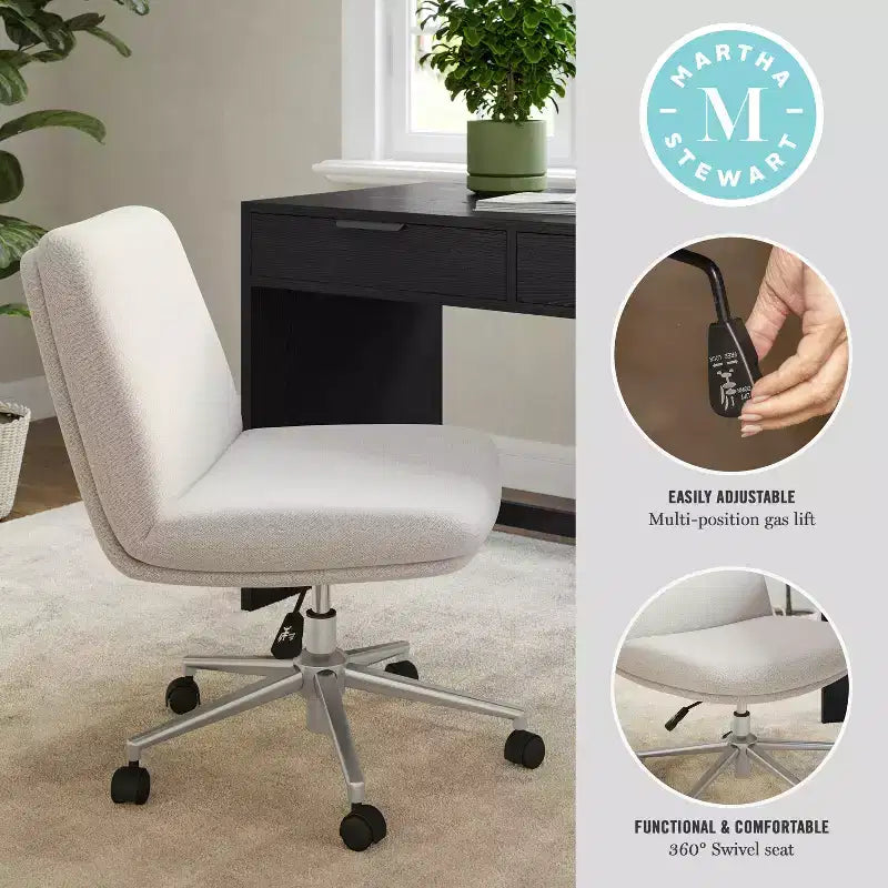 Gepolsterter Bouclé Bürostuhl mit Drehfunktion, höhenverstellbar, 360° drehbar, 136 kg Tragkraft