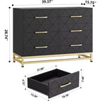 Eleganter schwarzer 6-Schubladen-Dresser mit goldenen Griffen & Kippschutz, MDF, 100 x 73 cm