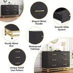 Eleganter schwarzer 6-Schubladen-Dresser mit goldenen Griffen & Kippschutz, MDF, 100 x 73 cm
