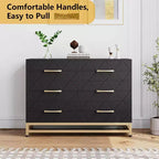 Eleganter schwarzer 6-Schubladen-Dresser mit goldenen Griffen & Kippschutz, MDF, 100 x 73 cm