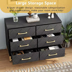Eleganter schwarzer 6-Schubladen-Dresser mit goldenen Griffen & Kippschutz, MDF, 100 x 73 cm