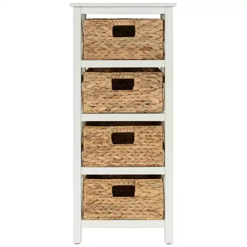 4-stufiger Beistelltisch mit X-Seitenablage und 4 natürlichen Korbfächern, Weiß, 35,6 cm x 81,3 cm