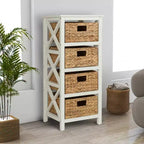 4-stufiger Beistelltisch mit X-Seitenablage und 4 natürlichen Korbfächern, Weiß, 35,6 cm x 81,3 cm
