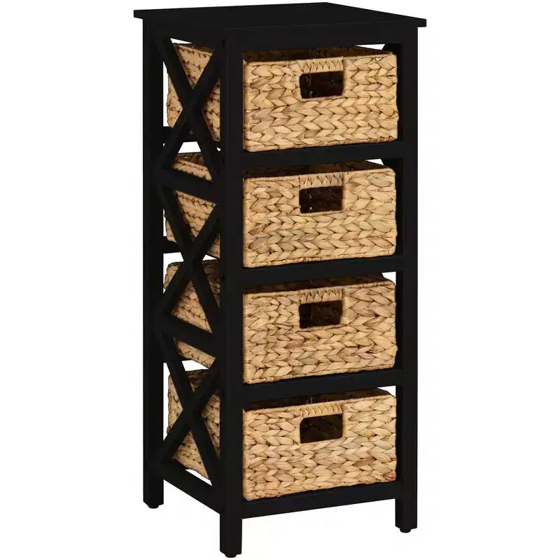 4-stufiger Beistelltisch mit X-Seitenablage und 4 natürlichen Korbfächern, Weiß, 35,6 cm x 81,3 cm