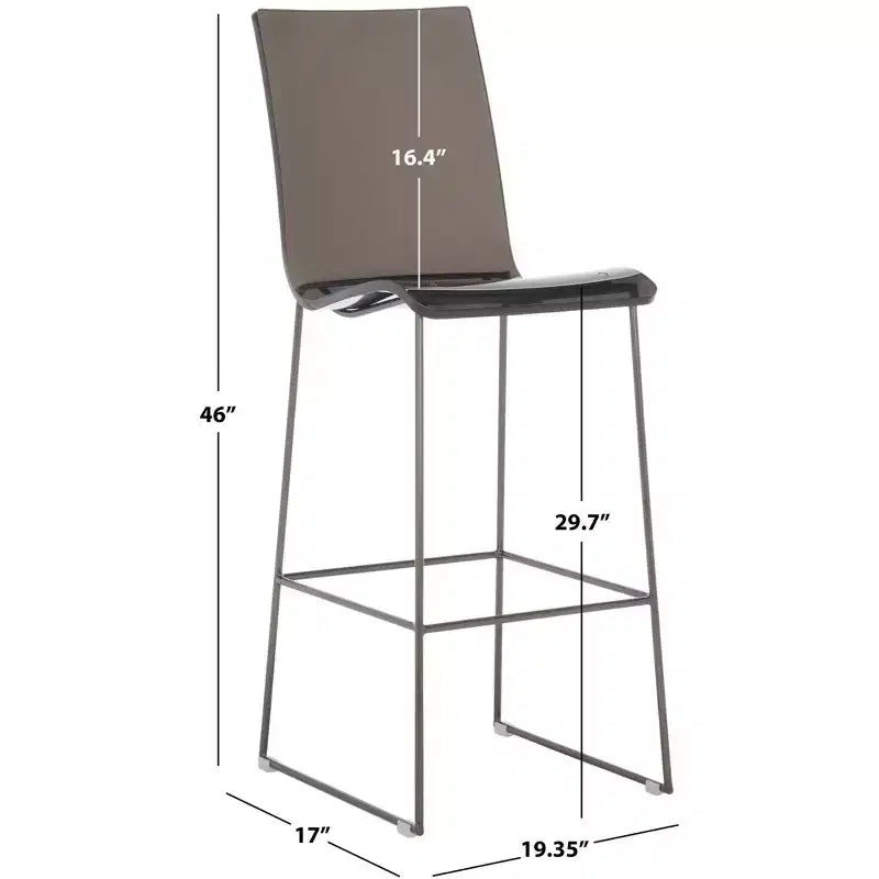 Rauchgrauer Barhocker aus Acryl mit Gestell aus Gunmetal-Eisen, rückenlehnenlos, mittelhohe Rückenlehne, 125 kg Tragkraft