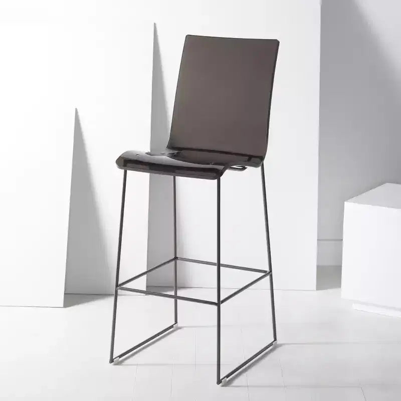 Rauchgrauer Barhocker aus Acryl mit Gestell aus Gunmetal-Eisen, rückenlehnenlos, mittelhohe Rückenlehne, 125 kg Tragkraft