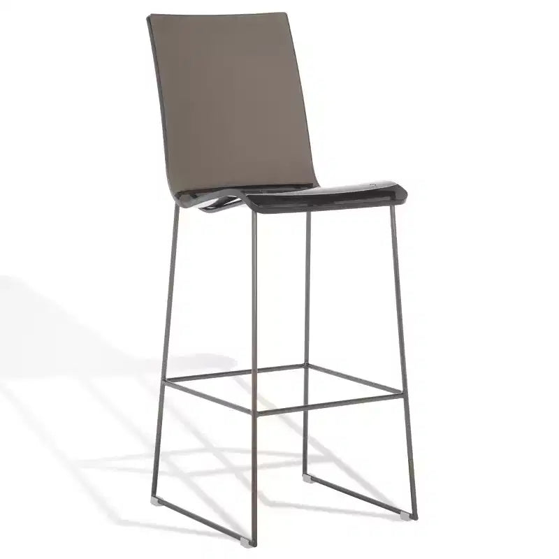 Rauchgrauer Barhocker aus Acryl mit Gestell aus Gunmetal-Eisen, rückenlehnenlos, mittelhohe Rückenlehne, 125 kg Tragkraft