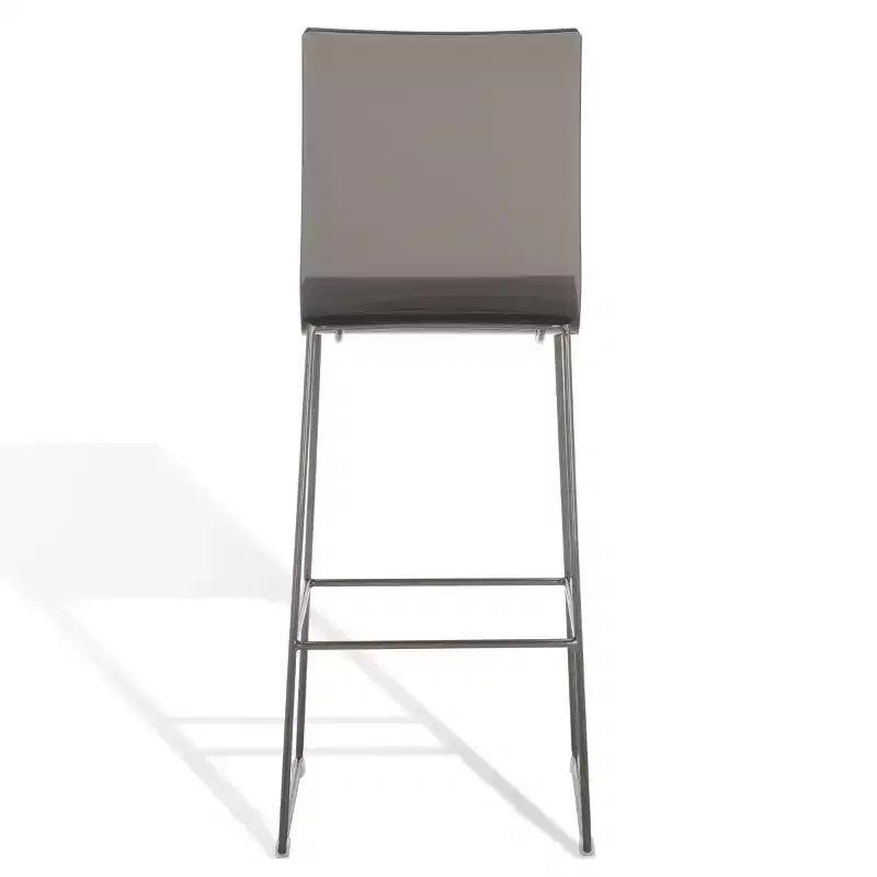 Rauchgrauer Barhocker aus Acryl mit Gestell aus Gunmetal-Eisen, rückenlehnenlos, mittelhohe Rückenlehne, 125 kg Tragkraft
