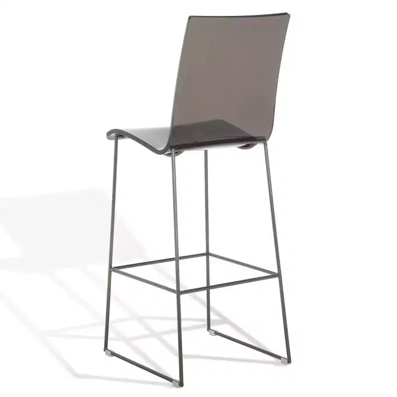 Rauchgrauer Barhocker aus Acryl mit Gestell aus Gunmetal-Eisen, rückenlehnenlos, mittelhohe Rückenlehne, 125 kg Tragkraft