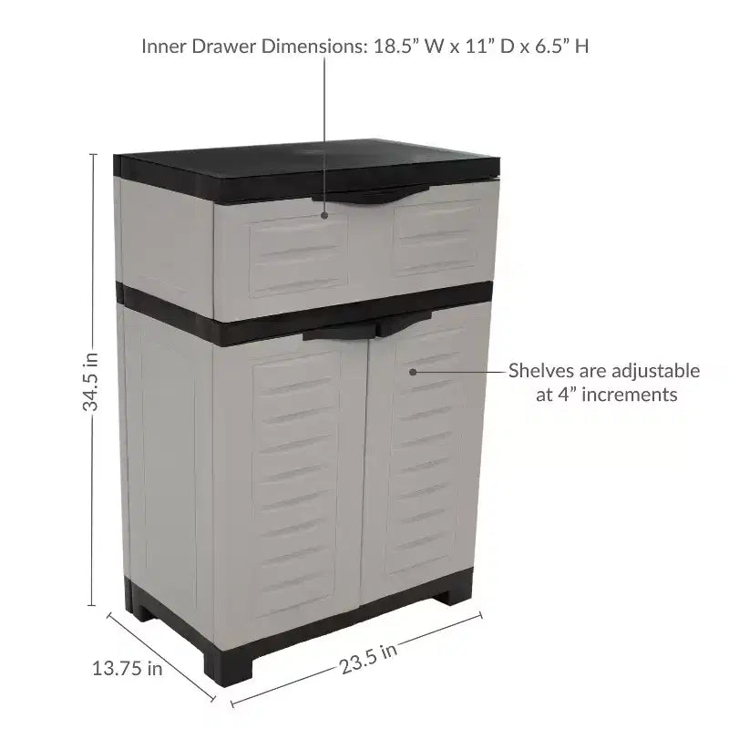 Vielseitiger Kunststoffschrank mit verstellbarem Einlegeboden und Schublade, 87,6 cm H, für den Innenbereich