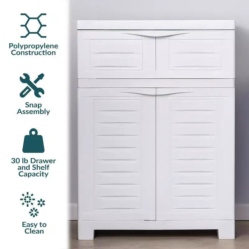 Vielseitiger Kunststoffschrank mit verstellbarem Einlegeboden und Schublade, 87,6 cm H, für den Innenbereich