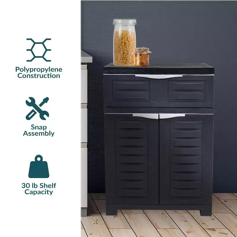 Vielseitiger Kunststoffschrank mit verstellbarem Einlegeboden und Schublade, 87,6 cm H, für den Innenbereich