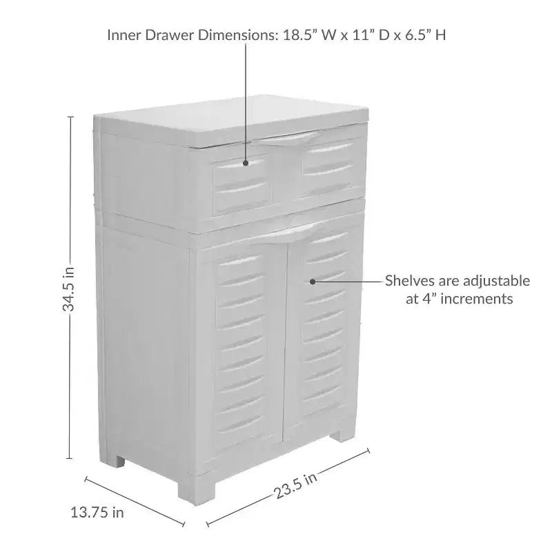 Vielseitiger Kunststoffschrank mit verstellbarem Einlegeboden und Schublade, 87,6 cm H, für den Innenbereich