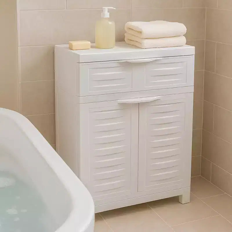 Vielseitiger Kunststoffschrank mit verstellbarem Einlegeboden und Schublade, 87,6 cm H, für den Innenbereich