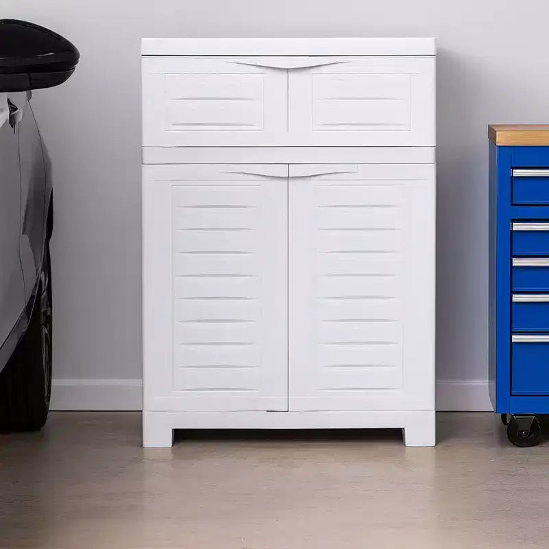 Vielseitiger Kunststoffschrank mit verstellbarem Einlegeboden und Schublade, 87,6 cm H, für den Innenbereich