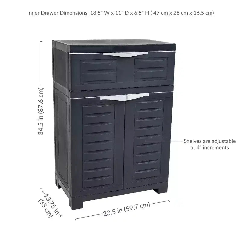 Vielseitiger Kunststoffschrank mit verstellbarem Einlegeboden und Schublade, 87,6 cm H, für den Innenbereich