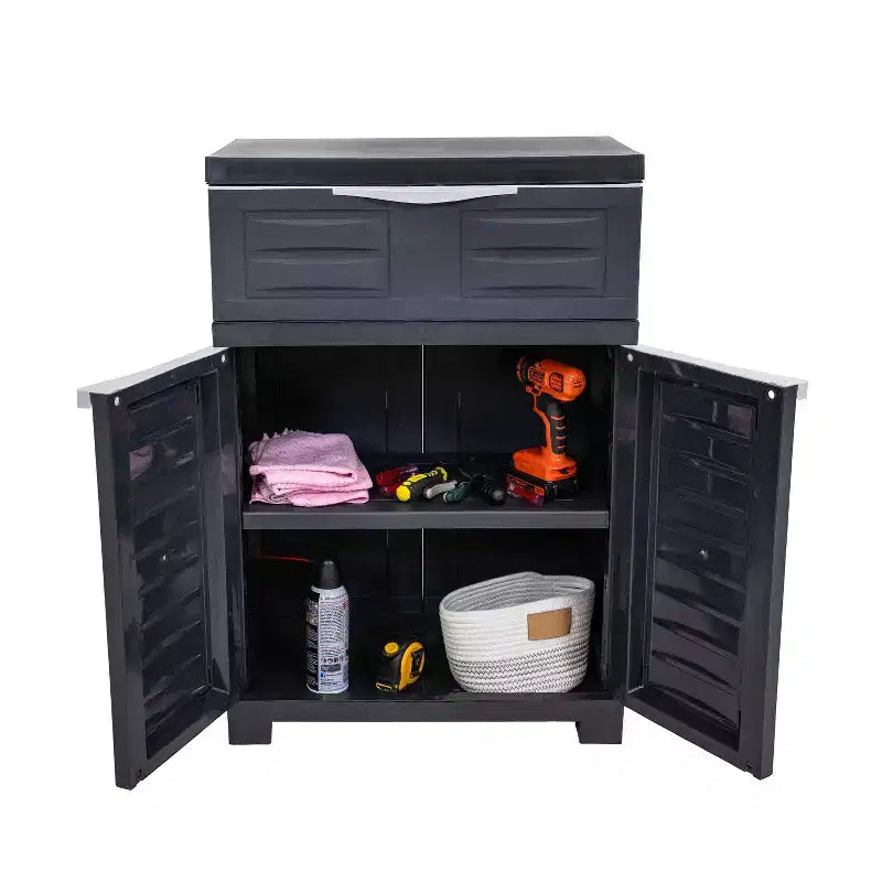 Vielseitiger Kunststoffschrank mit verstellbarem Einlegeboden und Schublade, 87,6 cm H, für den Innenbereich