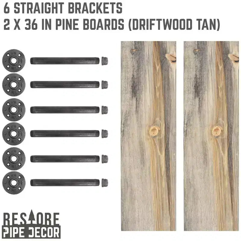 36" Wandregale Treibholz Tan mit geraden Halterungen, rustikaler Holzstil, einfache Installation