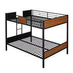 Metall-Etagenbett „Full over Full“ mit Holzmaserung, Metall-Etagenbettrahmen mit Sicherheitsgeländer für Kinder und Erwachsene, Braun