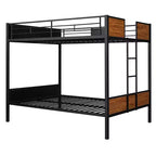 Metall-Etagenbett „Full over Full“ mit Holzmaserung, Metall-Etagenbettrahmen mit Sicherheitsgeländer für Kinder und Erwachsene, Braun