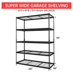 72" Schwerlast-Garagenregal, verstellbar, aus Stahl, 5 Böden, Industrieregal, Drahtregal