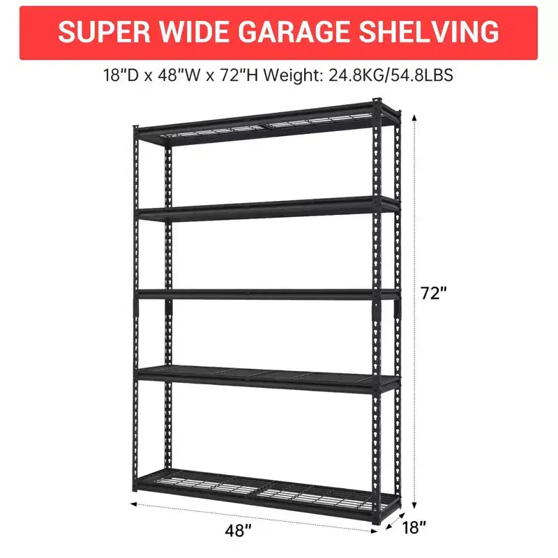 72" Schwerlast-Garagenregal, verstellbar, aus Stahl, 5 Böden, Industrieregal, Drahtregal