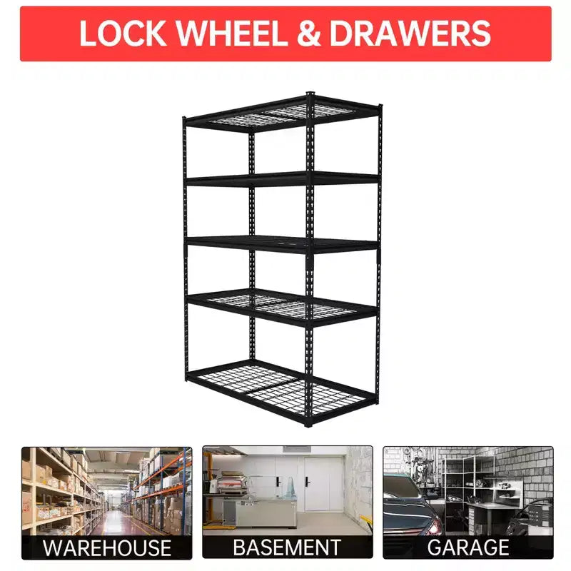 72" Schwerlast-Garagenregal, verstellbar, aus Stahl, 5 Böden, Industrieregal, Drahtregal