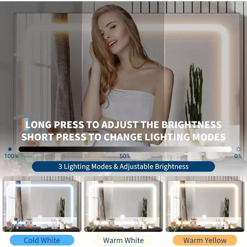 Moderner Schminktisch mit 3-farbig verstellbarem LED-Spiegel, Make-up-Tisch mit Steckdose und 2 Schubladen, Frisiertisch und Hocker-Set für Schlafzimmer