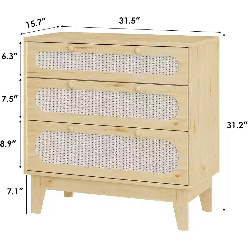 2er-Set Rattan-Kommoden mit 3 Schubladen und Kippschutz, moderne Holzaufbewahrungsschränke