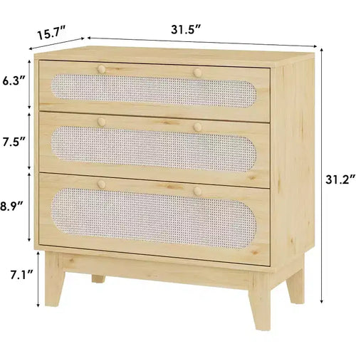2er-Set Rattan-Kommoden mit 3 Schubladen und Kippschutz, moderne Holzaufbewahrungsschränke