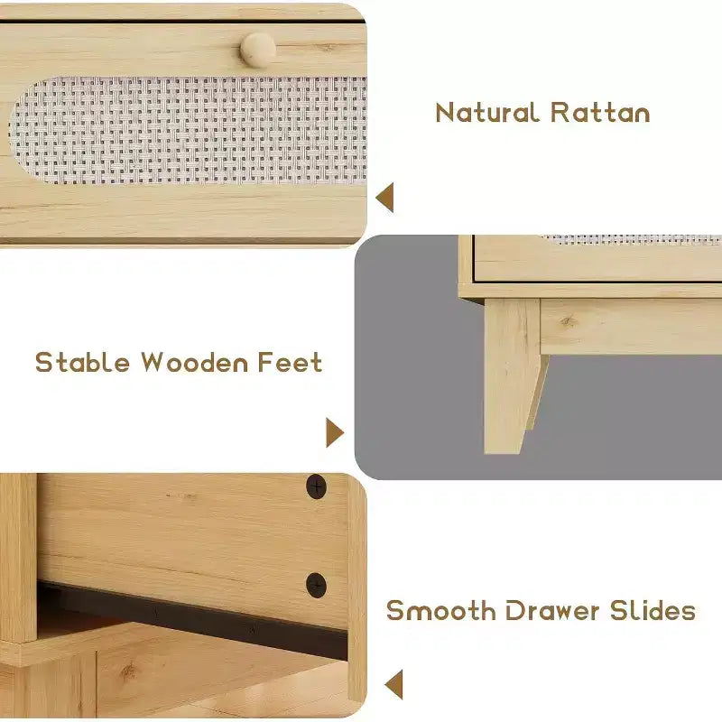 2er-Set Rattan-Kommoden mit 3 Schubladen und Kippschutz, moderne Holzaufbewahrungsschränke