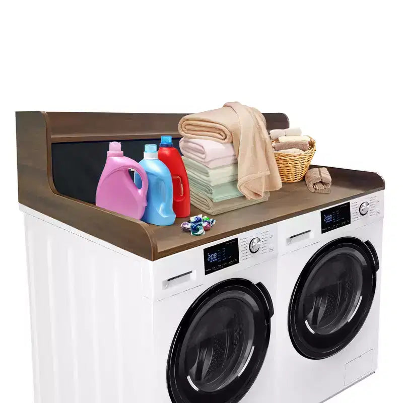 Waschmaschinen-Arbeitsplatte, 2-stufige Waschmaschinen-Trockner-Arbeitsplatte mit 2 Schubladen – 6,98 cm hohe Kantenleisten, wasserdichtes Holz, rutschfeste Pads (137,16 cm B x 69,98 cm T)
