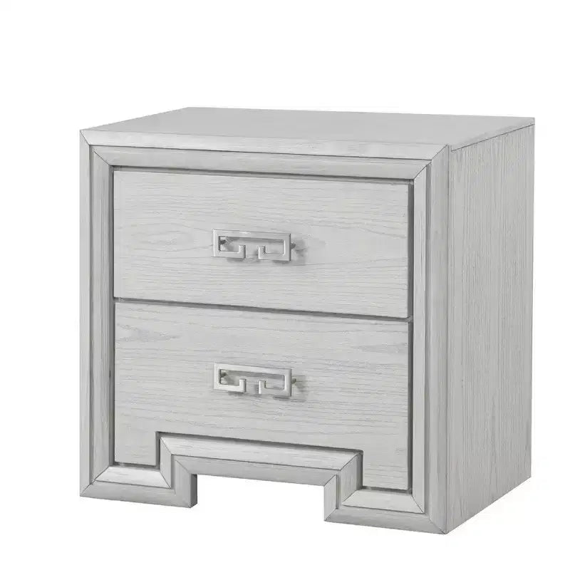 Nachttisch mit 2 Schubladen, USB-A- und USB-C-Ladeanschlüssen, rustikales weißes Holz, 73,7 x 69,8 cm