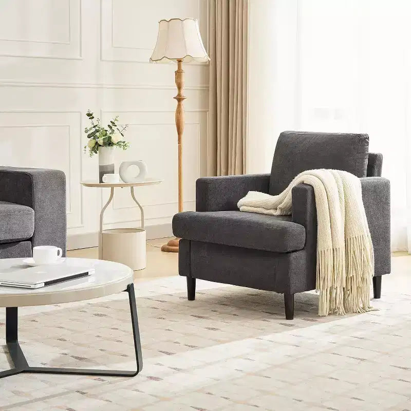 Mid-Century Modern Leinen Sessel Bequemes Polstersofa mit dicker Polsterung & Beinen, tiefer Sitz & keine Montage erforderlich, für Wohnzimmer, Schlafzimmer