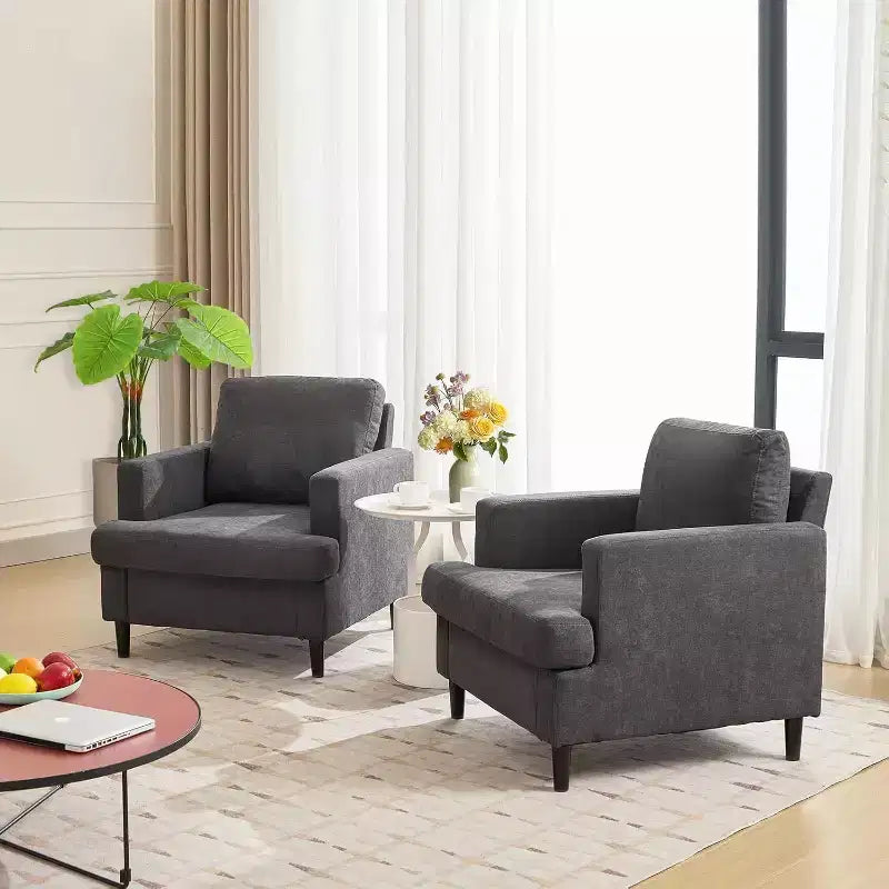 Mid-Century Modern Leinen Sessel Bequemes Polstersofa mit dicker Polsterung & Beinen, tiefer Sitz & keine Montage erforderlich, für Wohnzimmer, Schlafzimmer